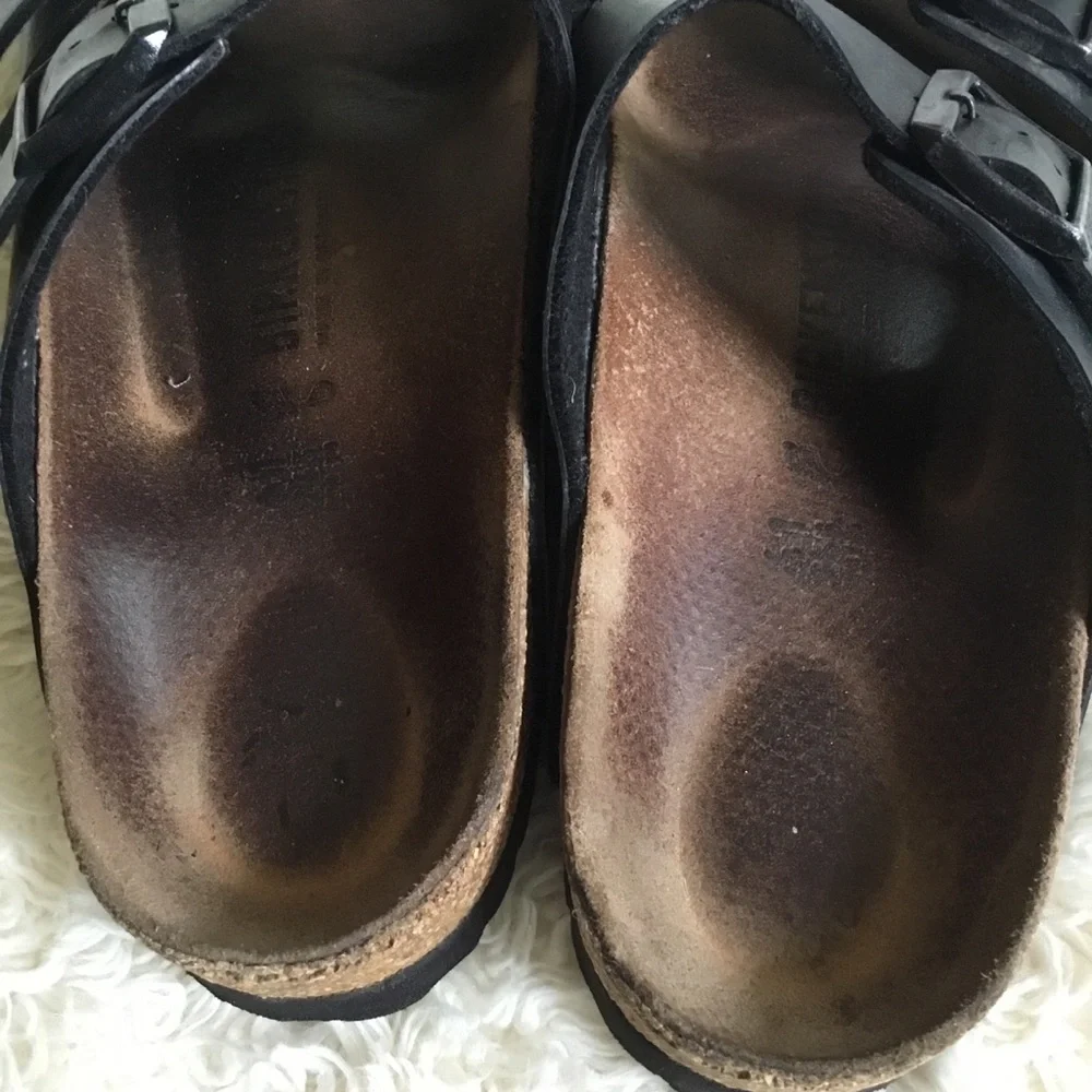 Birkenstock Black Leather Two-Strap Sandals size 41